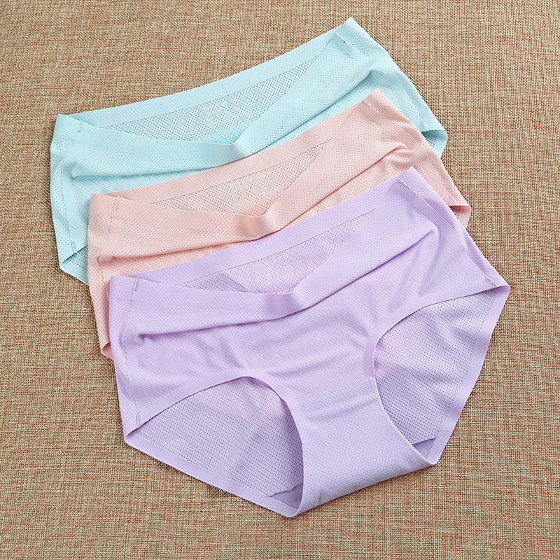 【5条】 夏薄性感透明中腰针孔无痕内裤女冰丝纯棉档女人三角短裤