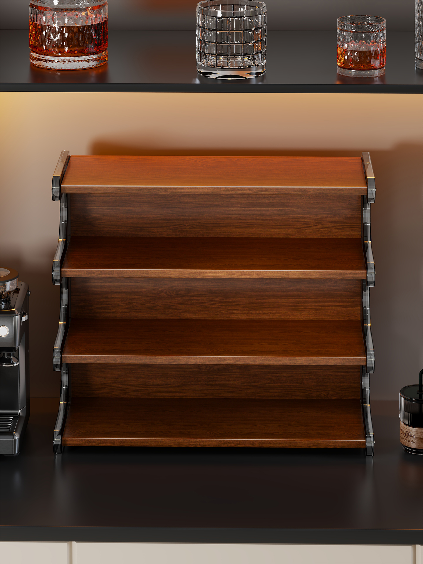 亚克力玄关杯子收纳转角桌面置物架台面小架子高级感轻奢多层杯架