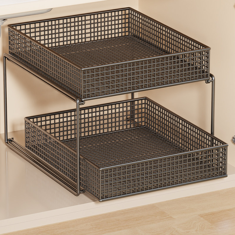 厨房置物调料收纳架多层水槽储物架简易橱柜拉篮家用卫生间抽拉架