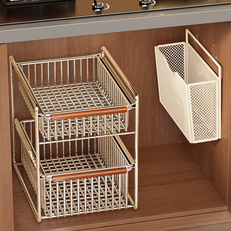 抽拉式厨房下水槽置物架橱柜拉篮碗碟调料整理架水槽下抽屉储物架,收纳整理,整理架/置物架/收纳架,淘宝优惠券,粉丝福利购,淘宝优惠卷