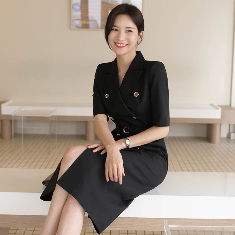 夏季新款职业装西装连衣裙风衣式裙子双排扣OL通勤女装高级感高腰