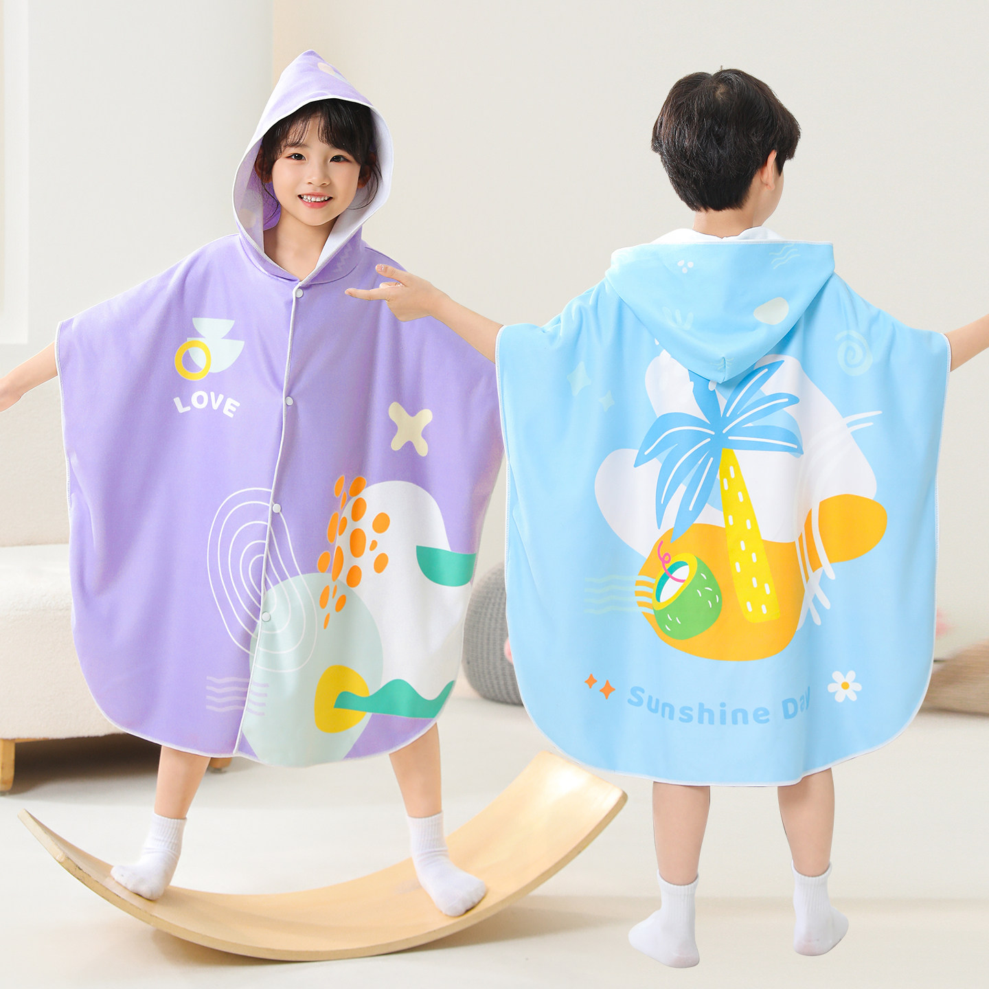 儿童浴巾带帽斗篷可穿游泳速干吸水男女童专用洗澡浴袍防晒沙滩巾