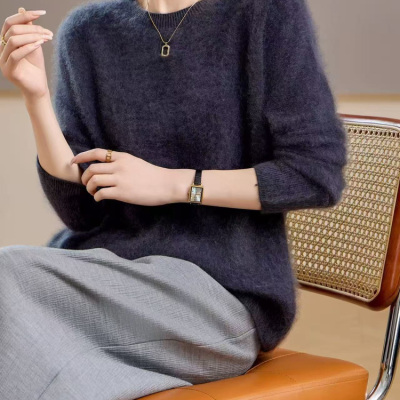 5羊绒95羊毛拉绒宽松针织打底衫女2025新款洋气女装上衣秋冬毛衣