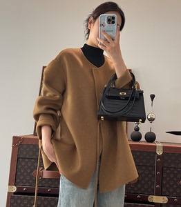 欧货正品 东方感新中式双面羊绒羊毛大衣女冬毛呢外套短款小个子