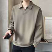 高端翻领长袖 0204w 潮流宽松t男装 T恤男无帽卫衣春季 2026新款