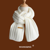 ins原宿风粗毛线针织围巾女冬季 韩版 百搭保暖日系学生纯色围脖潮