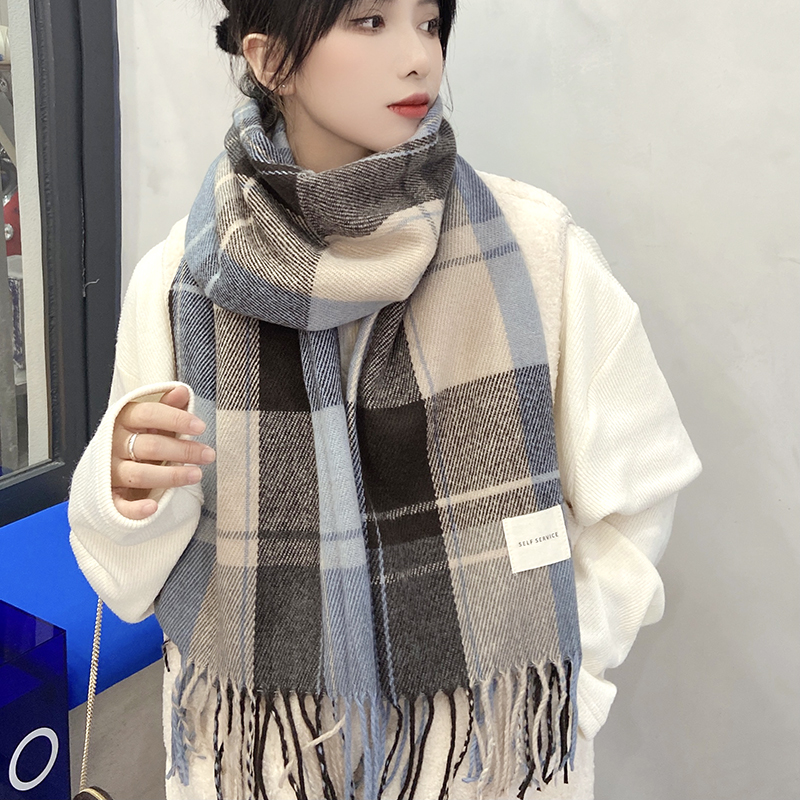 韩版格子流苏围巾女秋冬季仿羊绒加厚英伦长款披肩百搭保暖围脖男