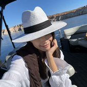 巴拿马草帽女宽帽檐夏天出游度假沙滩帽防晒太阳帽白色复古礼帽男