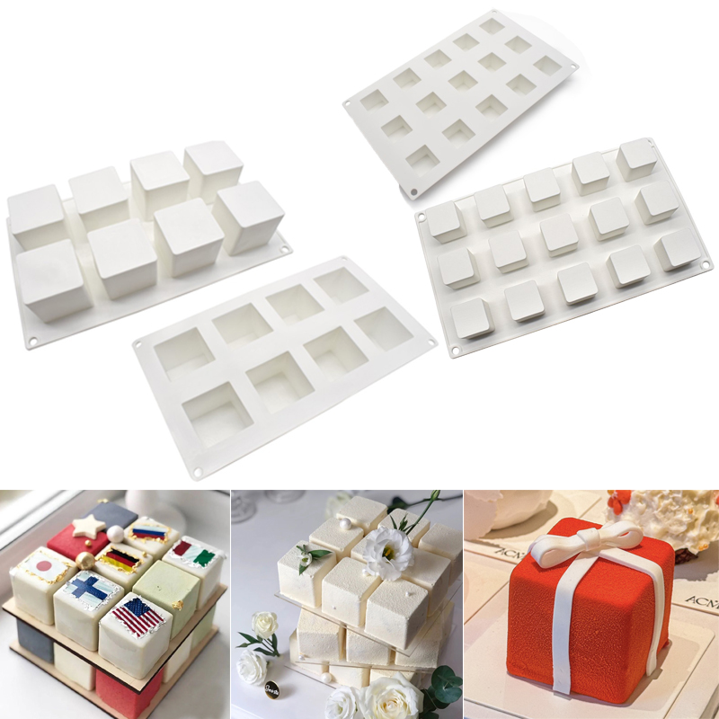 8连正方形慕斯硅胶模具 15连魔方造型法式甜品蛋糕模具冰盒冰格模