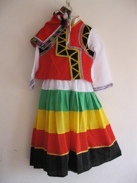 少数民族彝族服饰/彝族女童装/葫芦丝舞蹈演出服装/舞台表演服装