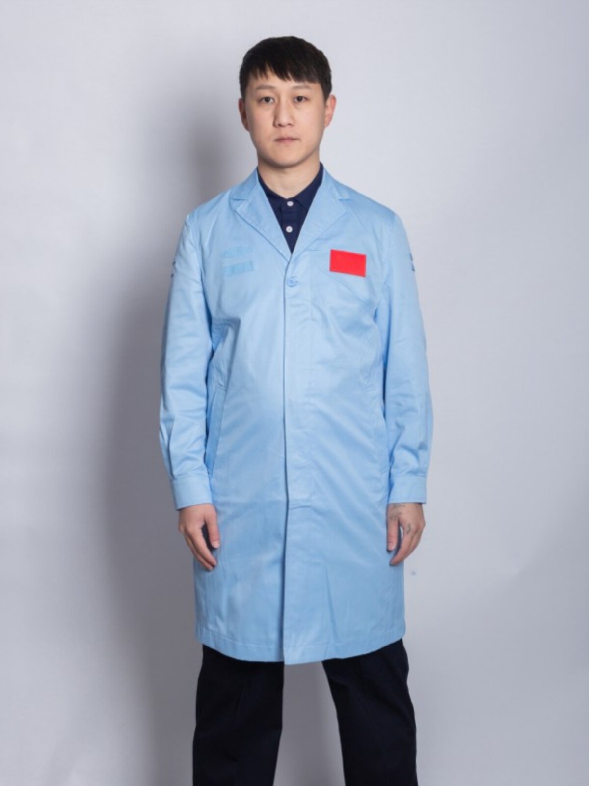 春秋中国航天科研大褂工作服防静电工服长款外套浅蓝航天科技工装