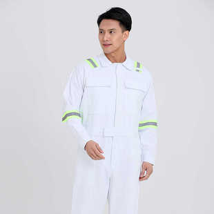 新款白色纯棉连体工作服船厂电焊全棉纯白工装机械维修船员服定做