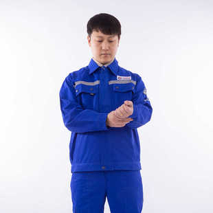 蓝色纯棉中海油工作服套装新款海油发展全棉煤矿防静电工装定制