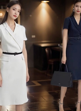 橙夫人职场显瘦女装气质口袋盖西装修身连衣裙LL8D153NWB011Y