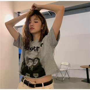 美式复古辣妹短袖T恤女ins潮露脐爵士跳舞设计感小众短款jazz上衣