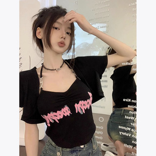 甜酷y2k辣妹短款背心罩衫kpop女团爵士跳舞jazz两件套短袖上衣服