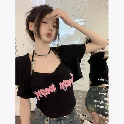 短款背心罩衫叠穿两件套y2k