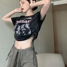 搭配高腰牛仔裤半身长裙短裙子的上衣女帅气女生嘻哈短款露脐t恤