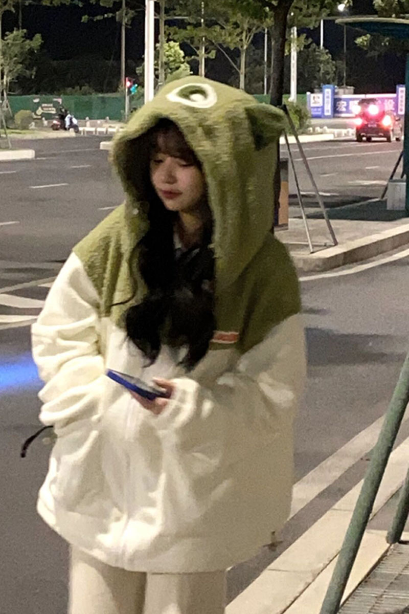 初中学生加绒加厚卫衣少女春秋冬新款高中生可爱羊羔毛茸茸外套女