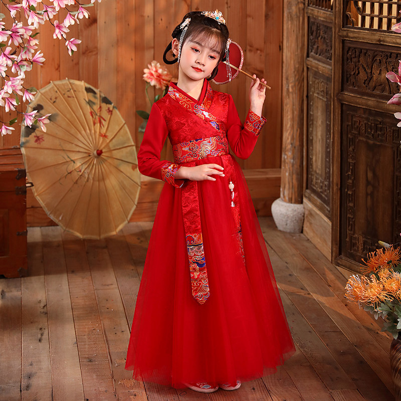 儿童汉服2021新款宝宝中国风礼服演出服合唱服男童唐装女童古装冬