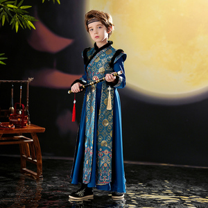 男童汉服唐装冬加厚儿童中国风古风国学服小男孩古装演出服拜年服