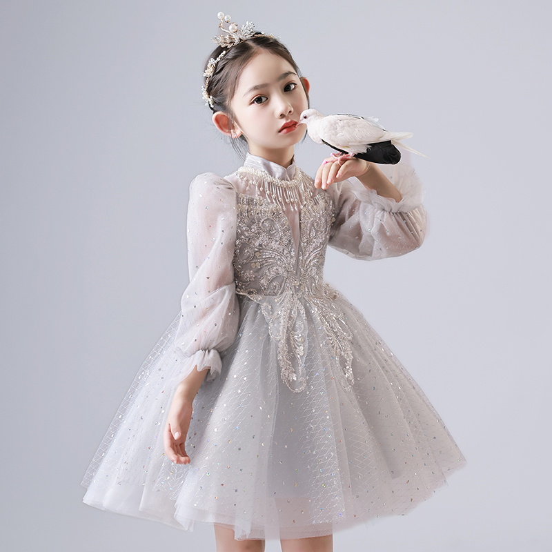 女童礼服秋冬儿童钢琴演奏演出服公主裙小女孩生日V花童婚礼连衣