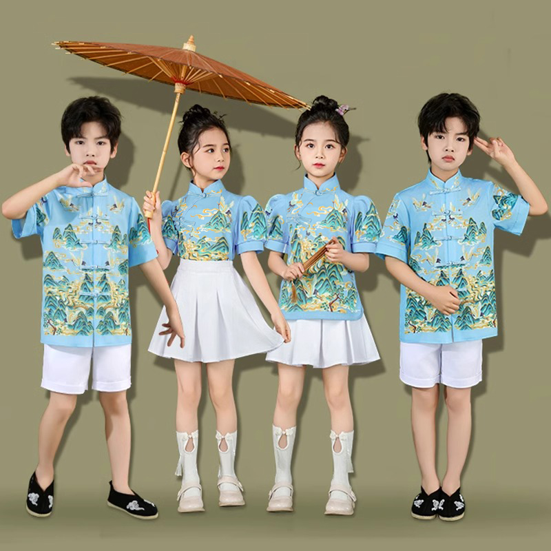 儿童合唱演出服小学生中国风啦啦队表演服装幼儿园开学舞蹈服套装
