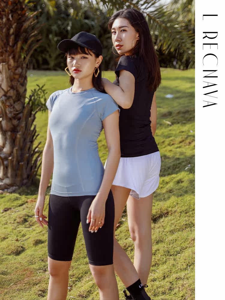 RECO LRECNAVA summer sports running fitness thin short-sleeved t-shirt women's yoga top half sleeve quick-drying training suit