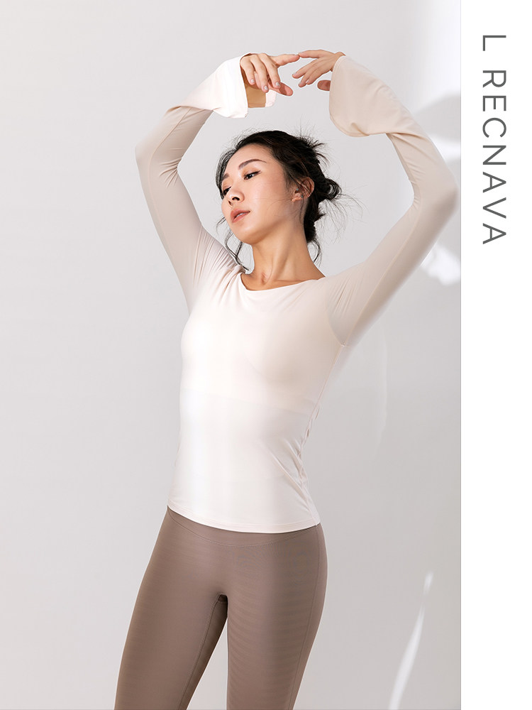 L RECNAVA yoga suit TOP WOMEN WITH CHEST pad LONG SLEEVE AUTUMN AND winter sports RUNNING tight fast-drying T-shirt fitness clothes