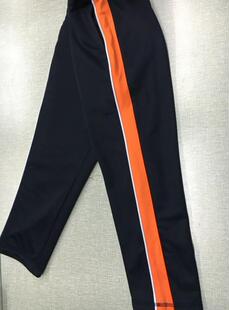 定做校服裤子一件定制秋冬深藏青色镶桔黄色宽条白细条杠休闲裤男