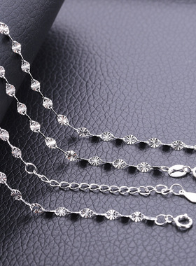 纯银盒子链项链锁骨链加长雪花链