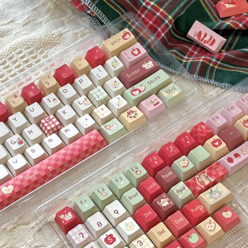 一口苹果原厂键帽 机械键盘键帽类moa红粉黄绿色手绘卡通键帽