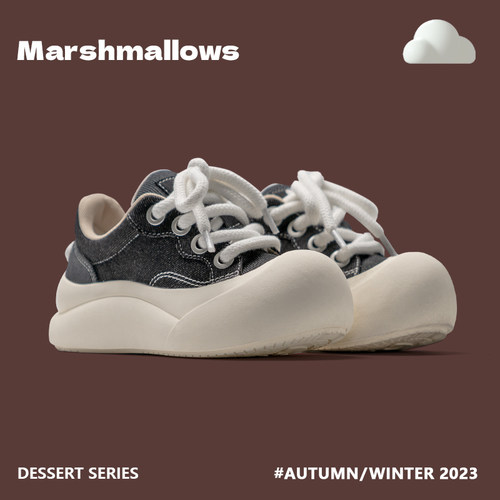 浣熊棉花糖休闲厚底大头帆布鞋