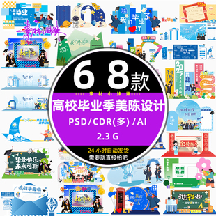 校园高中大学毕业季毕业典礼舞台背景活动美陈cdr设计模版psd素材
