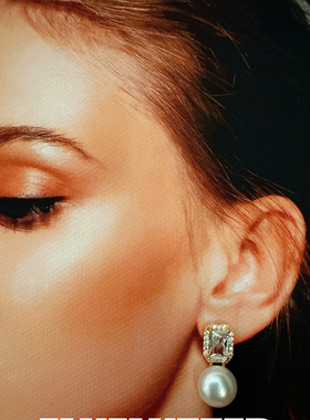 Fluflutter｜馥芙特高级轻奢小资女生时髦镶钻天然珍珠耳钉耳环