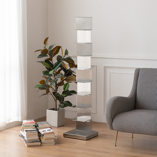 北欧隐形书架落地不锈钢悬浮小客厅角落个性 书架天空置物架省空间