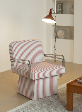 美之趣 可旋转沙发椅客厅阳台休闲懒人电脑椅复古韩风红色线条