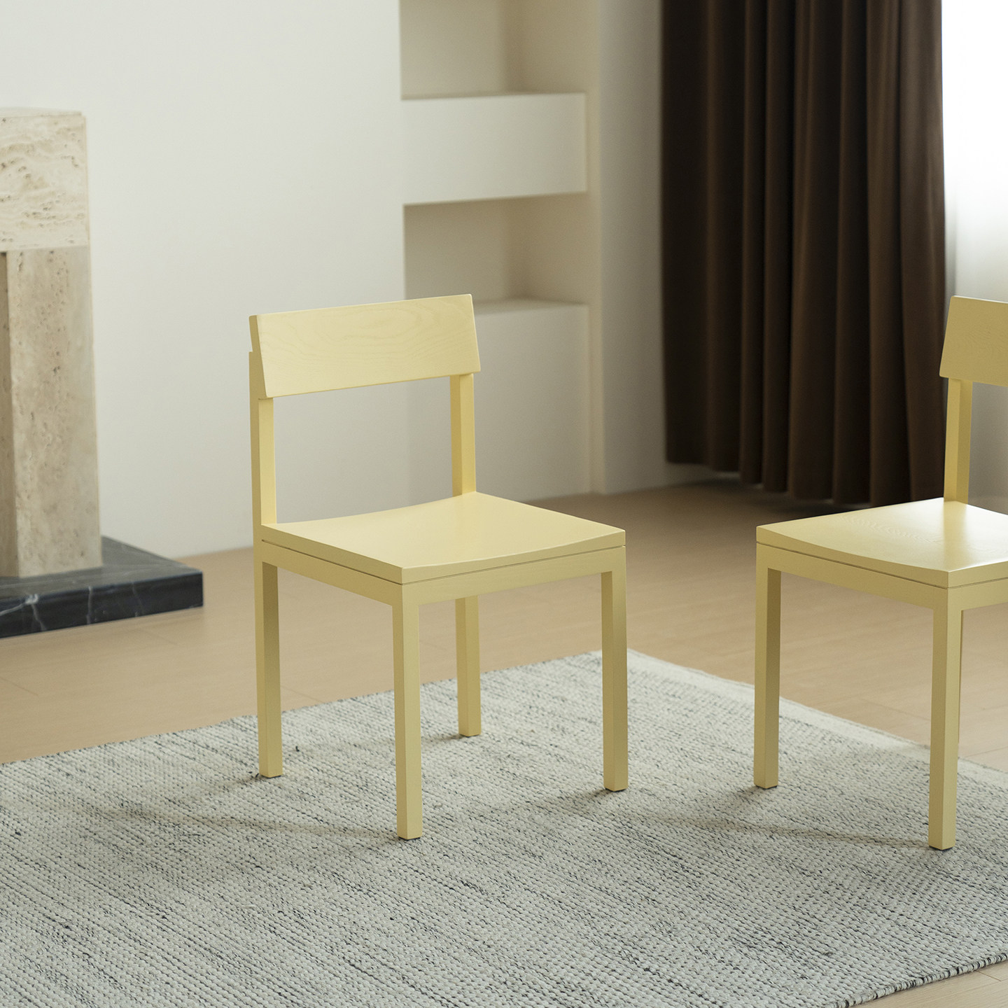 美之趣 设计师家用简约实木餐椅韩风椅子淡蓝色ins餐桌椅黄色