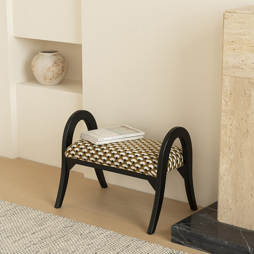 美之趣 精灵眼提花中古风换鞋凳玄关矮凳脚蹬复古床尾凳梳妆凳