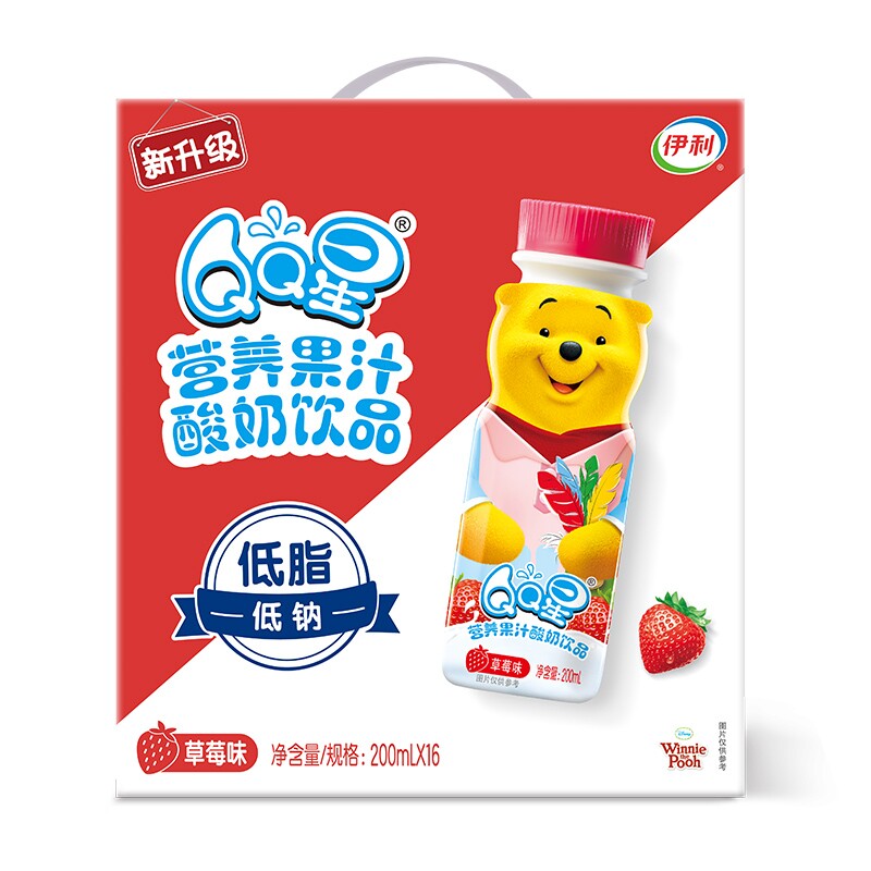 伊利qq星营养果汁酸奶草莓味200ml*16瓶【10月生产】