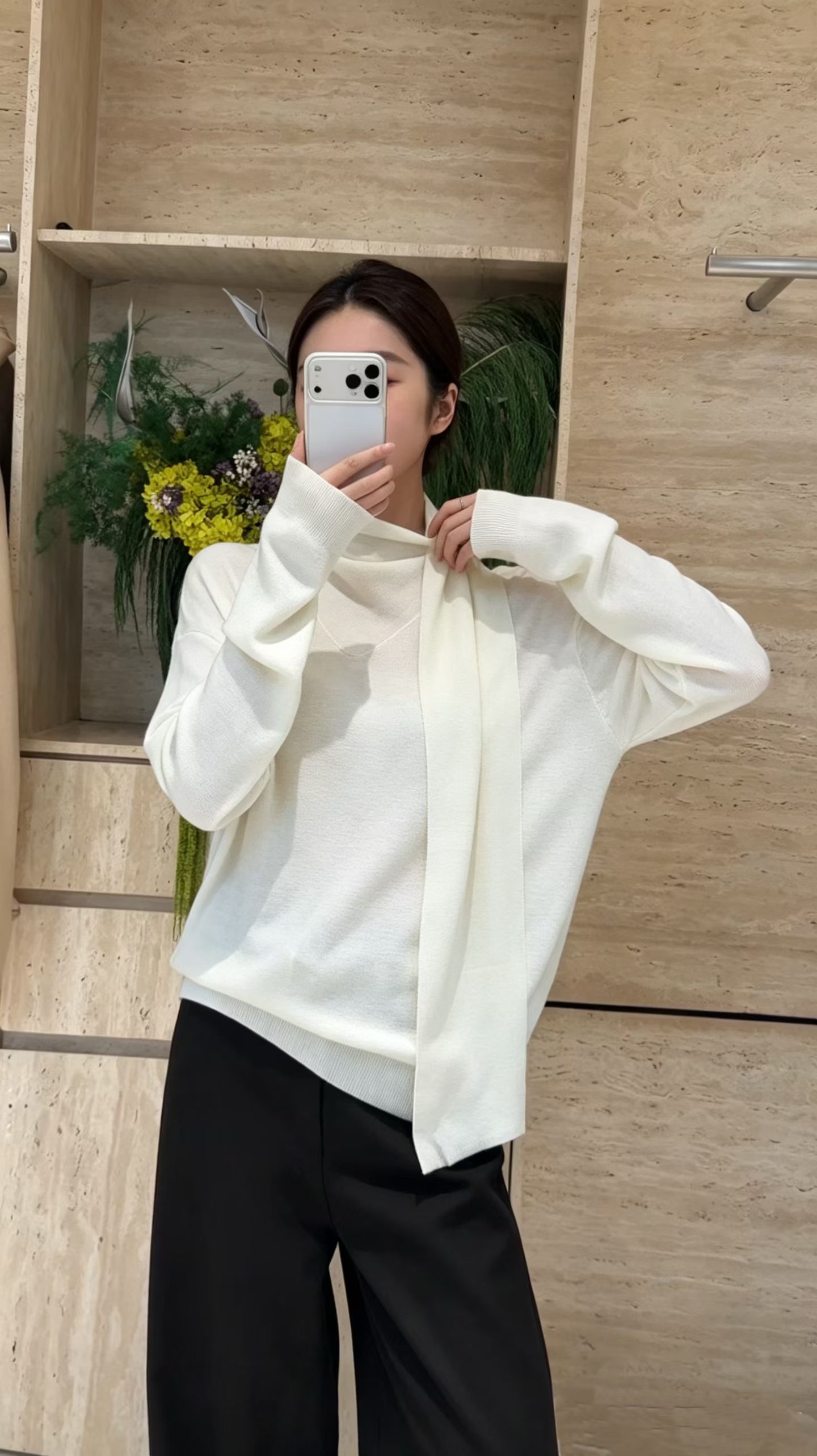 CICI CLEAN堆堆领飘带羊毛针织衫女秋冬高级感宽松显瘦百搭上衣潮