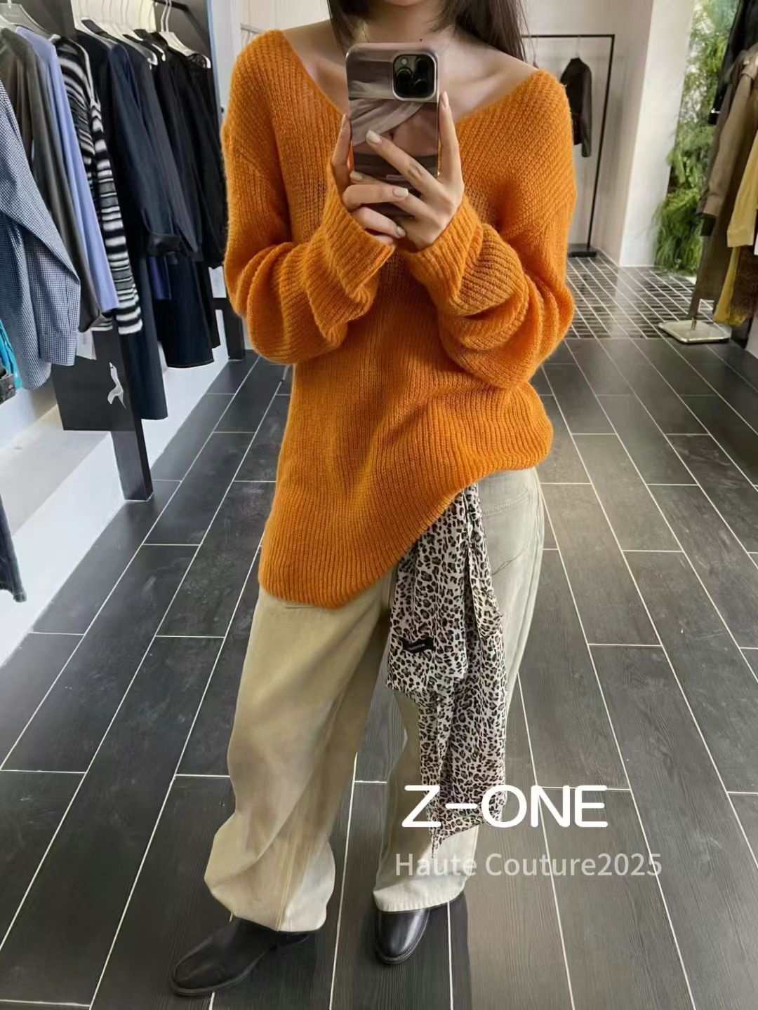 Z-ONE慵懒风南瓜橘针织毛衣女