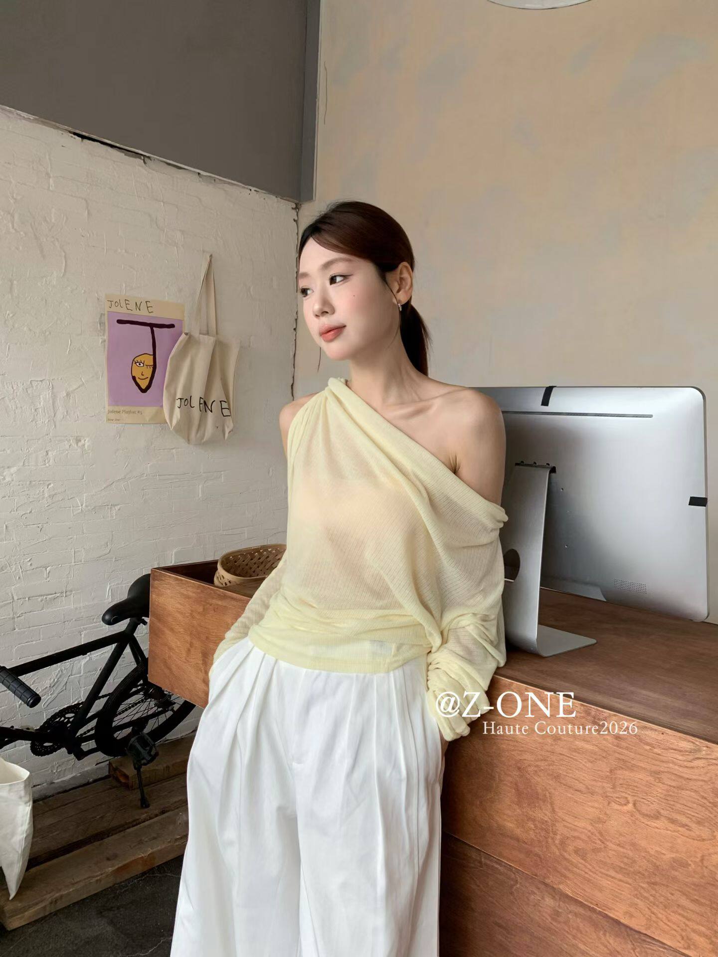 Z-ONE韩系时尚斜领露肩超薄防晒长袖T恤女辣妹风夏季显瘦百搭上衣
