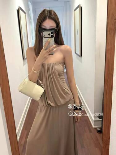Z-ONE纯欲辣妹风压褶抹胸女夏高腰显瘦垂感修身包臀长裙两件套装