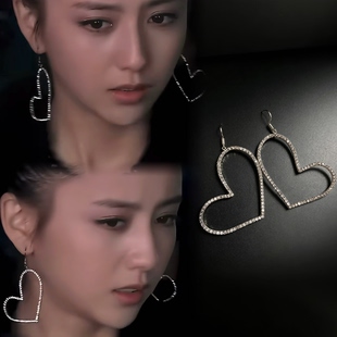 Healing girl佟丽娅同款复古银色满钻爱心银针耳环