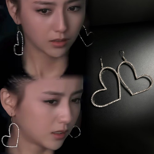 Healing girl佟丽娅同款复古银色满钻爱心银针耳环