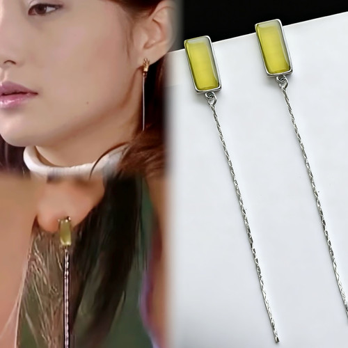 Healing girl 王子变青蛙范云熙同款猫眼石耳钉925银流苏耳饰