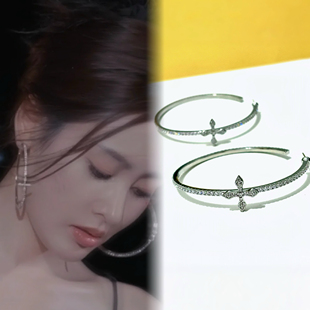 Healing girl张天爱同款满钻耳圈夸张银针耳环