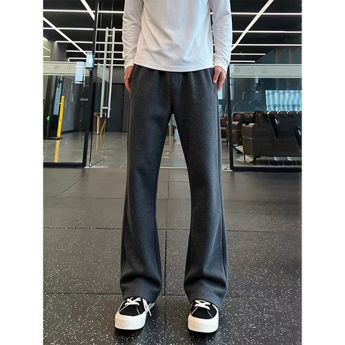 深灰色健身运动卫裤男款秋美式高级感直筒裤子cleanfit休闲弯刀裤