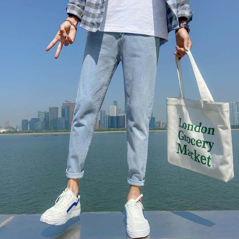 时尚潮流浅色牛仔裤男新款夏季薄款修身小脚学生9九分裤休闲长裤